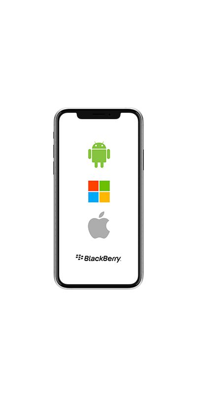 smartphone with android apple windows and blackberry logos